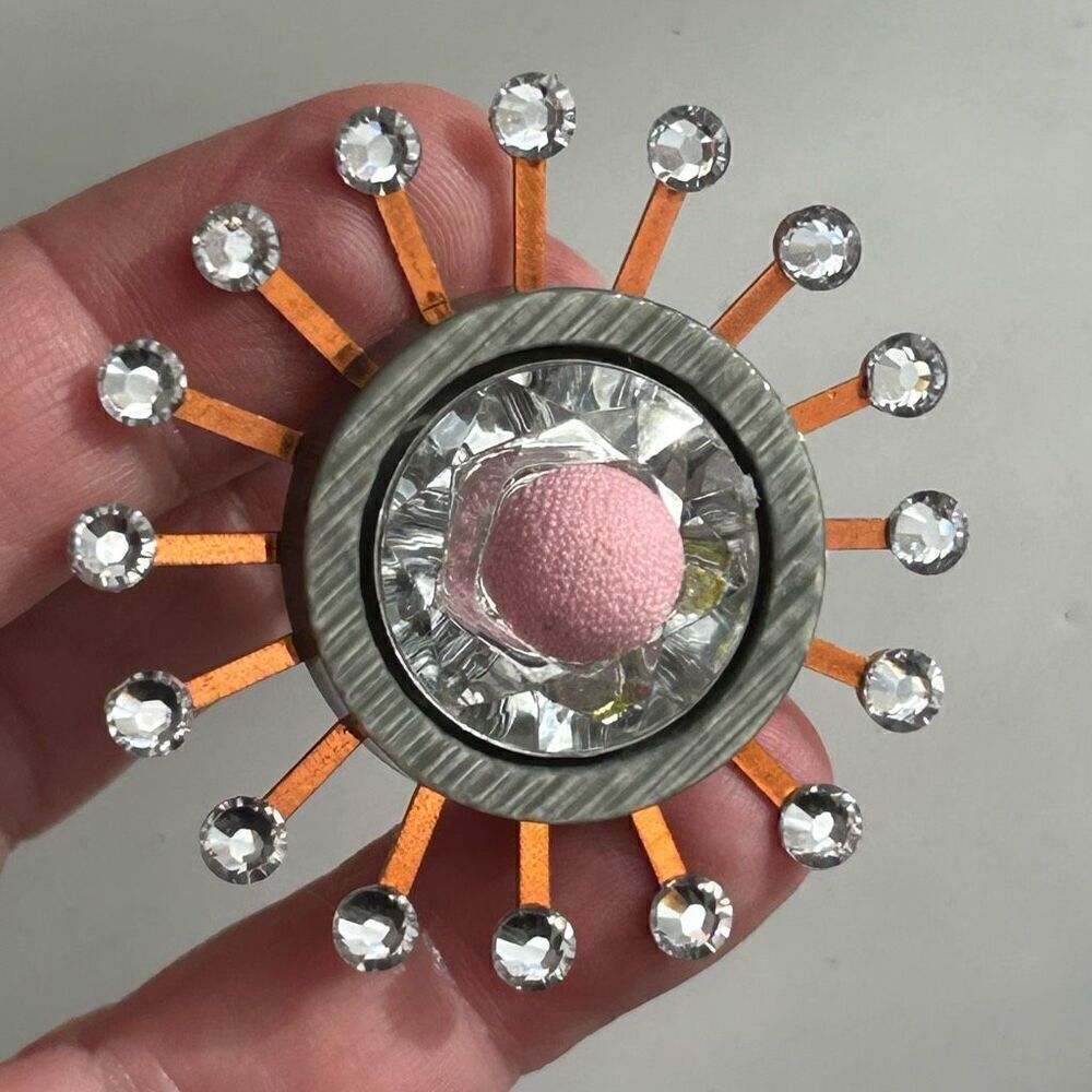 Vintage Upcycled Atomic Starburst Refrigerator Magnet Buttons Rhinestones